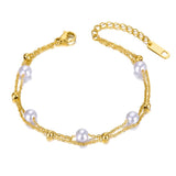 Bohemia Double Layer Pearl Charm Anklet Stainless Steel Foot Chain