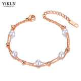 Bohemia Double Layer Pearl Charm Anklet Stainless Steel Foot Chain