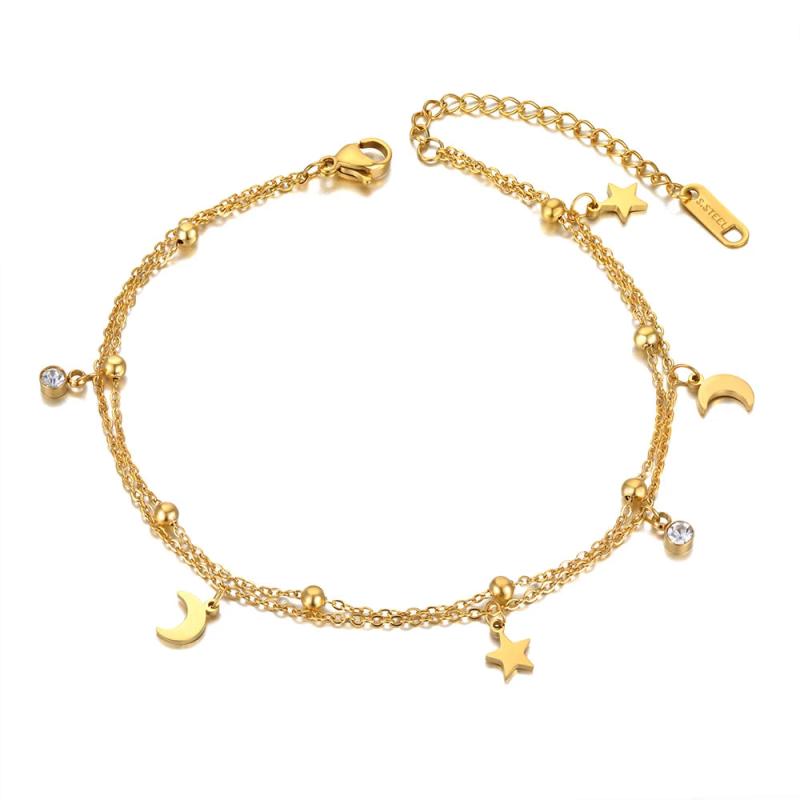 Bohemia Double Layer CZ Crystal Anklets Women Foot Chain VA21010