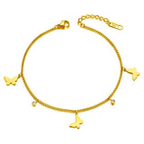 Boho Butterfly Anklets Stainless Steel CZ Crystal Foot Chain Beach Jewelry