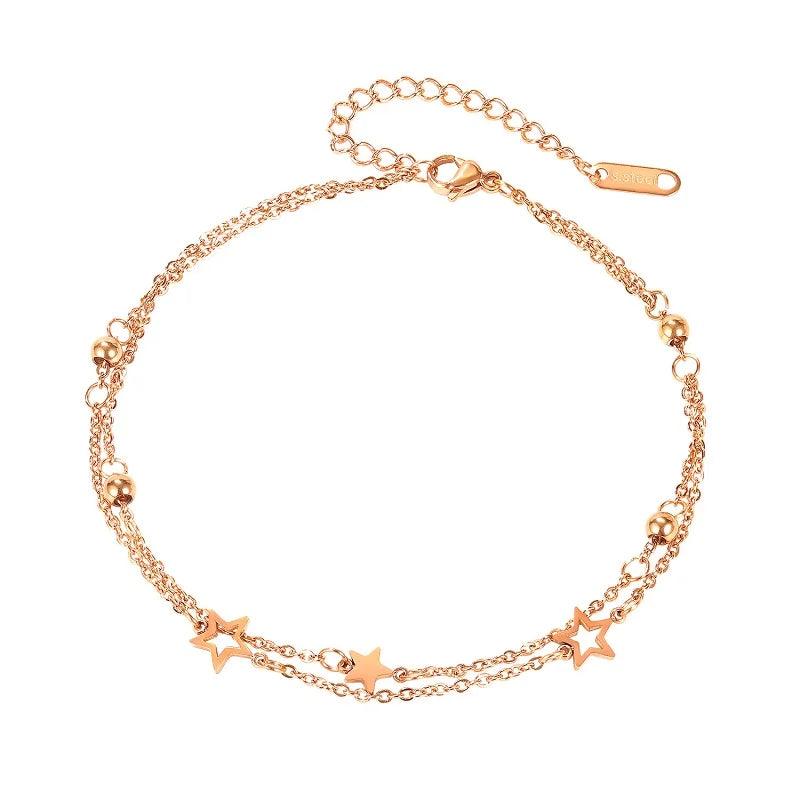 Star Multi-layered Anklet Rose Stainless Steel Jewelry Woman Gift
