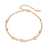 Star Multi-layered Anklet Rose Stainless Steel Jewelry Woman Gift