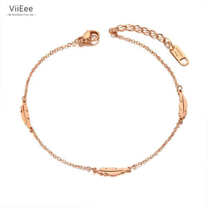 Bohemia Stainless Steel Feather Charm Anklets For Women