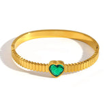 Green Crystal Heart Stainless Steel Bangle Bracelet Women Plated Jewelry