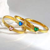 Green Crystal Heart Stainless Steel Bangle Bracelet Women Plated Jewelry