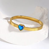 Green Crystal Heart Stainless Steel Bangle Bracelet Women Plated Jewelry