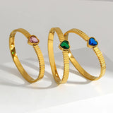 Green Crystal Heart Stainless Steel Bangle Bracelet Women Plated Jewelry