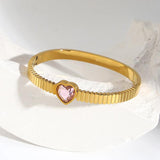Green Crystal Heart Stainless Steel Bangle Bracelet Women Plated Jewelry