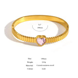 Green Crystal Heart Stainless Steel Bangle Bracelet Women Plated Jewelry