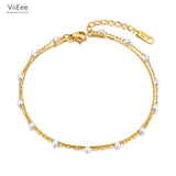 Boho Double Layer Pearl Chain Link Anklet