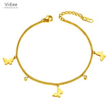 Boho Butterfly Charm Anklets Stainless Steel CZ Crystal Foot Chain