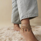 4pcs Geometric Lock Key Women Multi-layer Anklet Set
