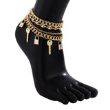 4pcs Geometric Lock Key Women Multi-layer Anklet Set