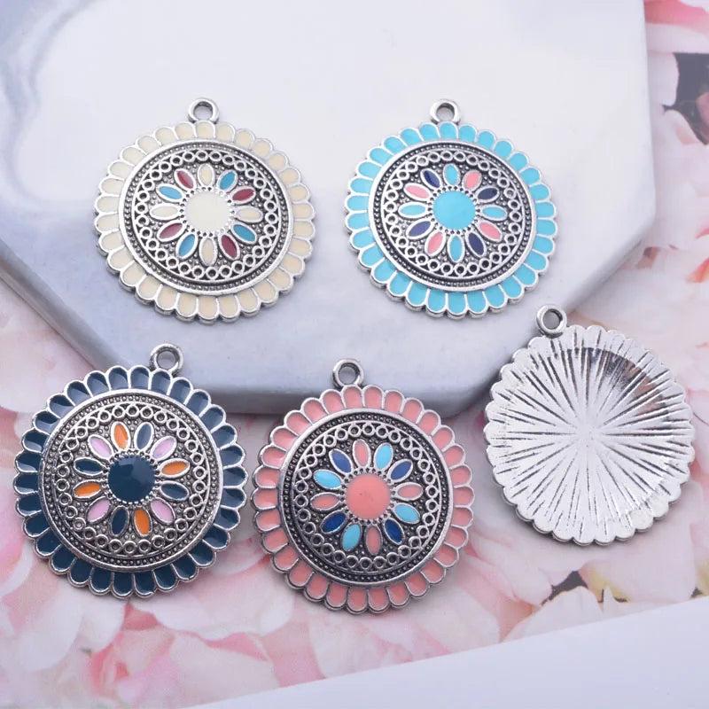 12pcs Round Enamel Ear Pendant DIY Bohemian Earring Components