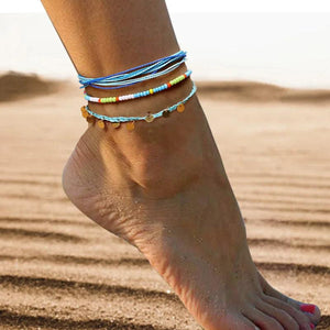 Bohemian Anklet Round Metal Charm Seedbeads Weave Anklet&Bracelet