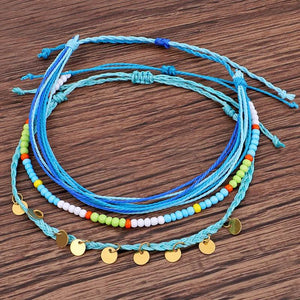Bohemian Anklet Round Metal Charm Seedbeads Weave Anklet&Bracelet