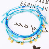 Bohemian Anklet Round Metal Charm Seedbeads Weave Anklet&Bracelet