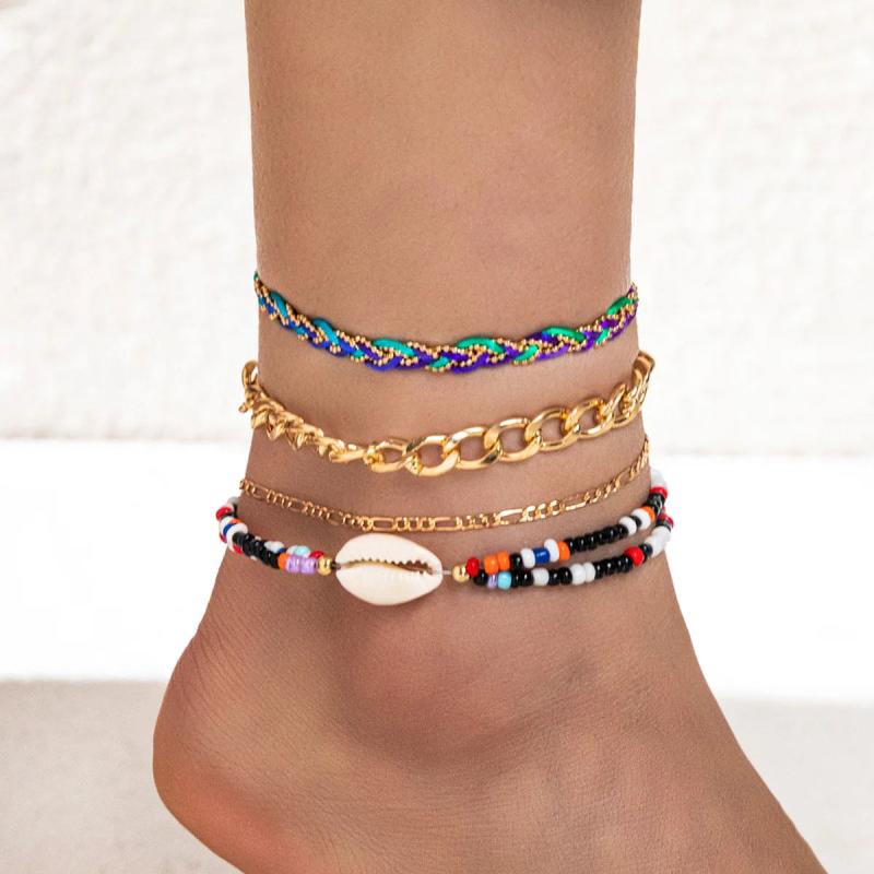 Colorful Shell Pendant Anklet Set for Women