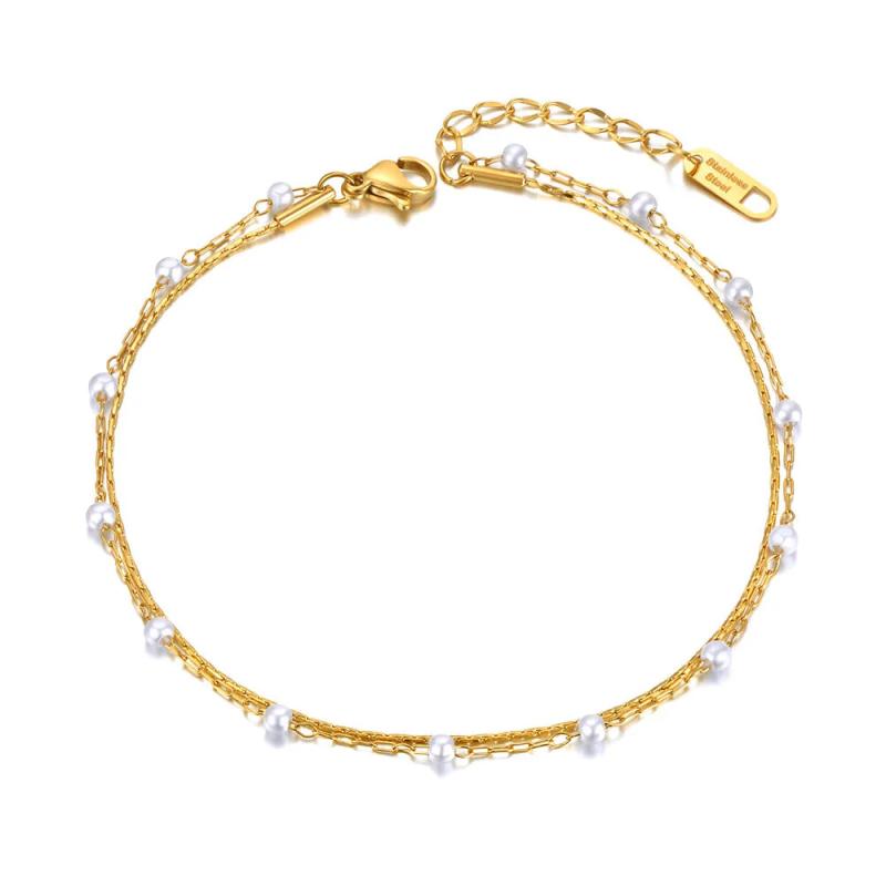 Boho Double Layer Pearl Chain Anklet JA21024