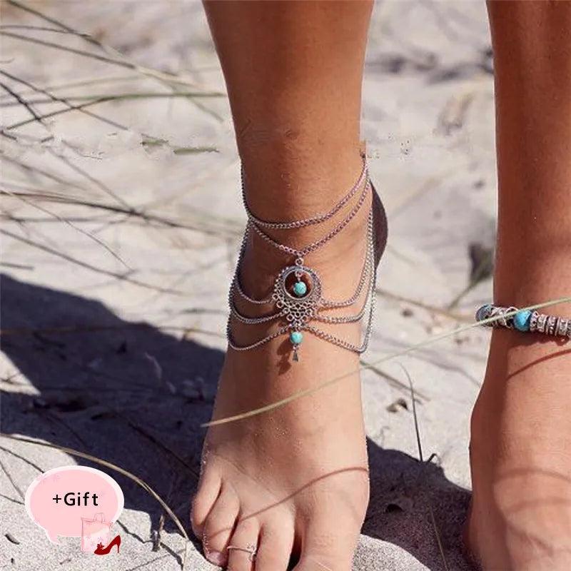 Retro Ethnic Wind Hollow Water Drops Anklet Texture Beach Anklet
