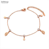 Bohemia Stainless Steel Leaf Charm Anklets CZ Crystal Foot Jewelry