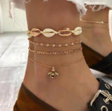 Shell Bee Alloy Anklets 4Pcs/Sets Shell Crystal Leg Bracelet