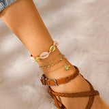 Shell Bee Alloy Anklets 4Pcs/Sets Shell Crystal Leg Bracelet