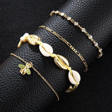 Shell Bee Alloy Anklets 4Pcs/Sets Shell Crystal Leg Bracelet