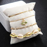 Shell Bee Alloy Anklets 4Pcs/Sets Shell Crystal Leg Bracelet