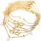 Vintage Heart Anchor Pearl Anklet Set for Women