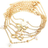 Vintage Heart Anchor Pearl Anklet Set for Women