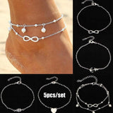 Vintage Heart Anchor Pearl Anklet Set for Women
