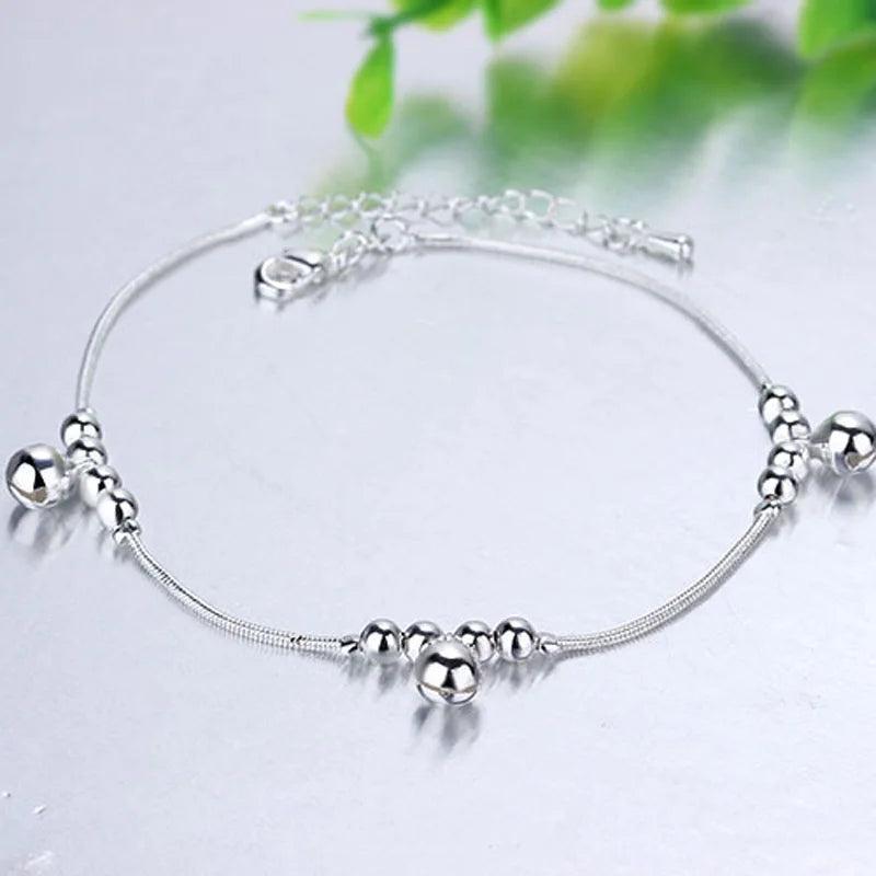 Small Bell Silver Chain Anklet for Women Girls Leg Bracelet