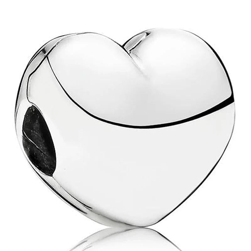 Two-tone Freehand Clover Flower Heart Charm 925 Silver Bead