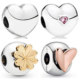 Two-tone Freehand Clover Flower Heart Charm 925 Silver Bead