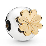 Two-tone Freehand Clover Flower Heart Charm 925 Silver Bead