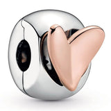 Two-tone Freehand Clover Flower Heart Charm 925 Silver Bead