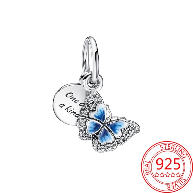 925 Silver Deep Purple Pansy Flower Dangle Charm for DIY Jewelry