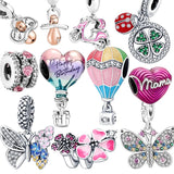 925 Silver Deep Purple Pansy Flower Dangle Charm for DIY Jewelry