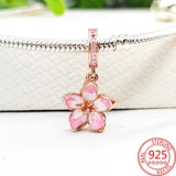 925 Silver Deep Purple Pansy Flower Dangle Charm for DIY Jewelry