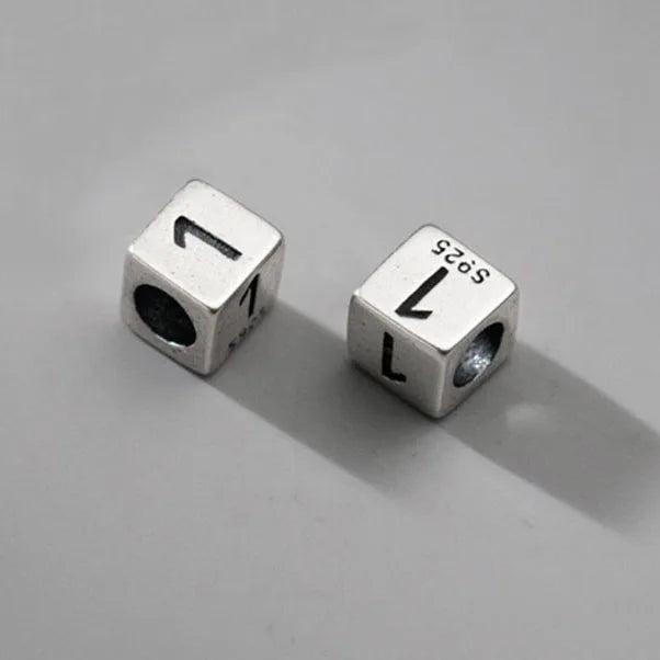 S925 Silver Geometry Squares Number Pendant Charms for Bracelet DIY