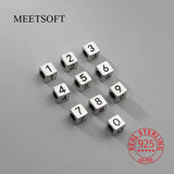 S925 Silver Geometry Squares Number Pendant Charms for Bracelet DIY