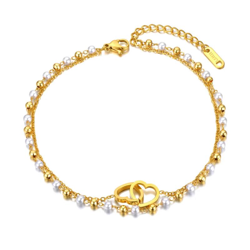Double Layer Pearl Chain Anklet Stainless Steel Foot Jewelry