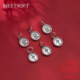 925 Sterling Silver Chinese Character Round Charms for DIY Jewelry Making