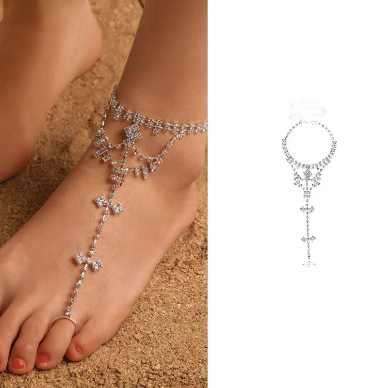 Crystal Fringe Toe Anklet Beach Foot Accessories