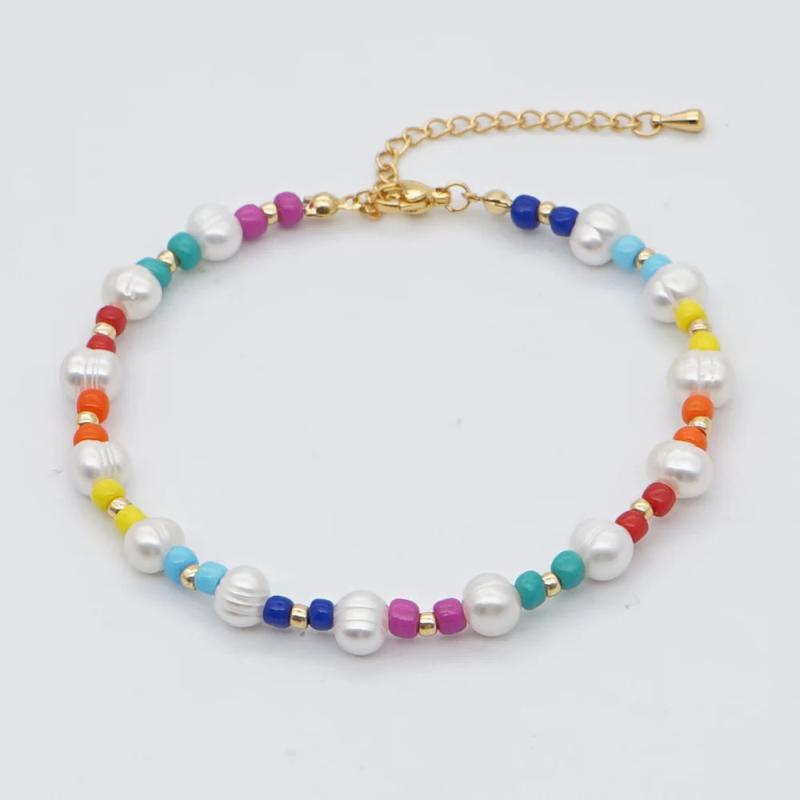 Go2boho Freshwater Pearl Anklet Boho Rainbow Beads Jewelry