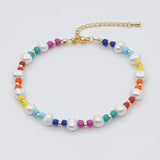 Go2boho Freshwater Pearl Anklet Boho Rainbow Beads Jewelry