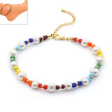 Go2boho Freshwater Pearl Anklet Boho Rainbow Beads Jewelry