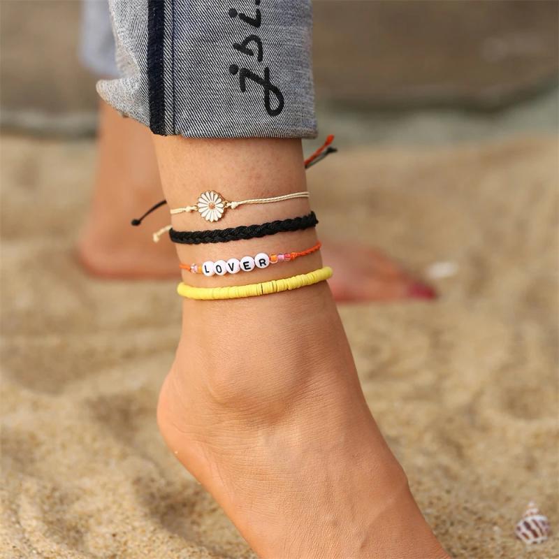 Bohemian Acrylic Beaded Anklets for Women Shell Rope Chain Bracelet