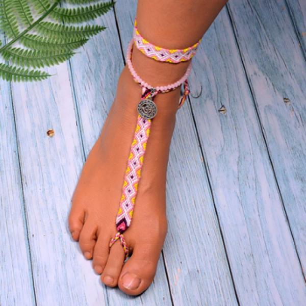 3PCS Charm Anklets Woven Bohemian Crystal Anklet Bracelets